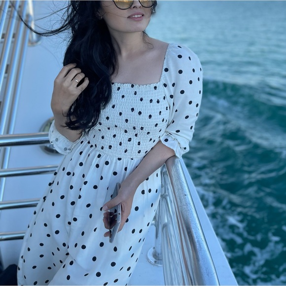 polka dot cotton square neck midi dress size 8-10M/L ,Used excellent condition - Picture 4 of 5